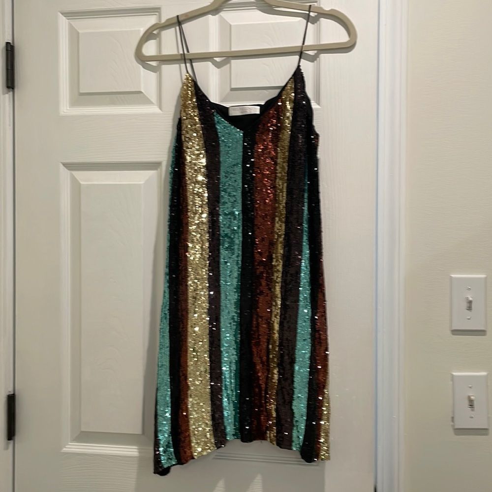 Caroline Constas Striped Sequin Mini Slip Dress, Women’s Small